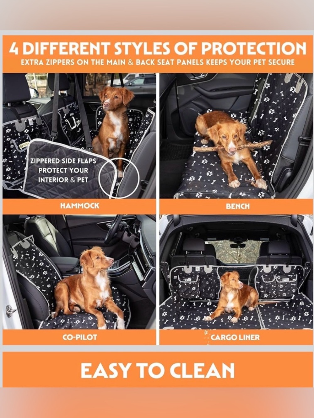 Dog Car Seat Cover - Black Paw Print